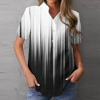 кошули Со Кратки Ракави за Жени Обични Летни Копчиња Надолу Против Вратот Хенли Блуза Цветен Принт Редовно Вклопување Лесни
