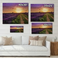 DesignArt 'Lavender Field at Sunrise II' Farmhouse Print на природно бор дрво