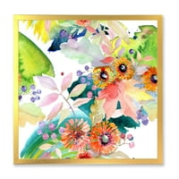 Витални диви пролетни лисја и диви цвеќиња III врамени сликарски платно уметнички принт