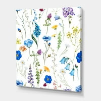 DesignArt 'Сини диви цвеќиња со лисја I' традиционална печатена уметност во wallидот на платно