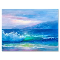 Сини бранови кои кршат на пејзажот на плажа II сликарство платно уметничко печатење