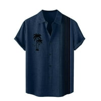 Фскјгк Тропска Цветна Хавајска Кошула За Мажи Обични Кошули со Кратки Ракави кошули Со Копчиња Летна Лабава Блуза На Плажа Морнарица