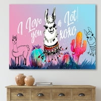 Дизајн те сакам многу лама алпака цртан филм портрет Детски уметнички платно платно wallидна уметност печатење