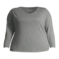 Terra & Sky Women's Plus Size Long Speeve Everyday Essential V-вратот маица, 2-пакет