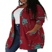Единствени поволни цени, женски плус големина Цветна лесна лесна предна плетена кардиган