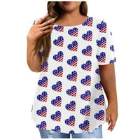 Mlqidk Плус Големина Блузи За Жени Блузи Обични Течни Маици Блузи За Печатење Американско Знаме За Жени Бели XXL