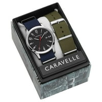 Caravelle дизајниран од најлонските часовници за машка лента Булова со заменливи ленти, сина и маслиново зелена - 43B160
