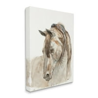 СТУПЕЛ ИНДУСТРИИ нежен коњ портрет фарма за животни во акварел Детали за сликарство, завиткано платно печатење wallидна уметност,