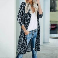 Модни Жени Обичен Леопард Печатење Врвна Кошула Крпеница Џемпер Со Долги Ракави Кардиган Блуза Врв Елегантен Секојдневен Врв