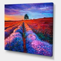 Полиња за лаванда со далечно дрво и зајдисонце Сјај Сјај Сликарско платно Уметнички принт