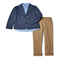 Wonder Nation Boys 4- & Husky Suit сет со плетен блејзер, кошула и панталони со копчиња, сет на облеки од 3 парчиња