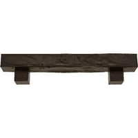 Ekena Millwork 4 H 8 D 72 W Hand Hewn Fau Wood Camplace Mantel Kit W alamo Corbels, природен махагони