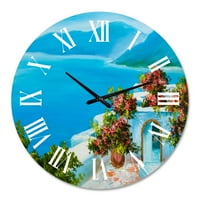 DesignArt 'Куќа во близина на морето разнобојни цвеќиња I' Наутички и крајбрежен wallиден часовник