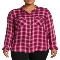 Тера и небо женска плус кошула со големина со големина со долги ракави