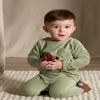 Современи моменти од Гербер Бебе момче или Девојче Пол Неутрален долг ракав Велур Топ & Пант, сет на облека со 2 парчиња, големини