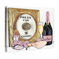 Винвуд Студио Мода и глам wallидна уметност платно за печатење „Шампањ коктел“ патокази - злато, розова