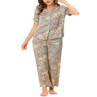 Единствени поволни цени Pajенски пижама постави свила кратки ракави и панталони цветни сатенски комплети