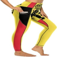Белгиско Знаме Значка Женски Јога Панталони Со Џебови Хеланки За Контрола На Стомакот Со Висок Струк Спортски Панталони