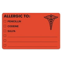 Таби Медицински Етикети За Предупредувања За Алергија, 5-1 2, Бело, 175 Ролна