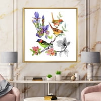 DesignArt 'Шарени птици и тропски цвеќиња I' традиционално врамен платно wallид уметност печатење