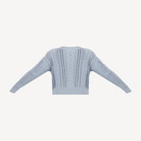 Бесплатно склопување на женски кабел плетен џемпер со долги ракави