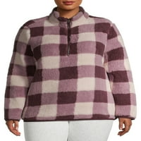 COMO BLU жени плус големина четвртина-зип-zip fau sherpa печатен пуловер