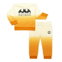 Бетмен Бебе и Детето момче руно худи и џогер, панталони, сет, 2-парчиња, големини 12м-5Т