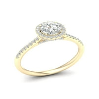 Империјално 14к жолто злато 1-1 4КТ ТДВ Тркалезен прстен за ангажман на дијамантски ореол