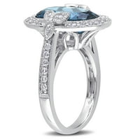 Miabella Women 7- Carat T.G.W. Овална лондонска сина топаз и бела топаз и дијамант акцент Стерлинг сребрен ореол прстен