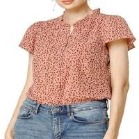 Единствени поволни цени за женски точки печати руфла со кратки ракави за кратки ракави, кошула за блуза