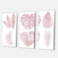 DesignArt 'Тропски розови акварели лисја на бело i' shabby шик платно wallид уметност печатење