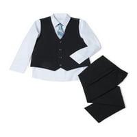 Wonder Nation Boys 4- & Husky Suit сет со елек, кошула со копчиња, вратоврска и панталони, сет на облека од 4 парчиња