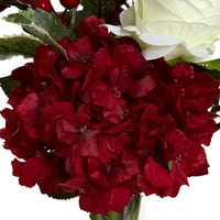 Скоро природно весело вештачки аранжман за вештачки цвеќиња од роза, црвена боја, црвена боја