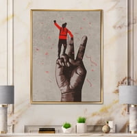 Човек со рака израснат на знак за победа, врамени сликарски платно уметнички принт