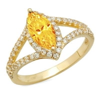 1.2 кт маркиза сече жолт природен цитрин 18к жолто злато годишнина ангажман хало прстен големина 7.5